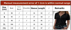 Detailed size chart for women's knit polo shirt with bust and length measurements in cm