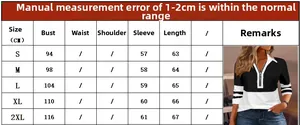 Size chart for women long sleeve printed top with bust and length measurements in cm