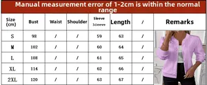 Guide des tailles pour veste en maille zippée femme, mesures du S au 2XL en centimètres