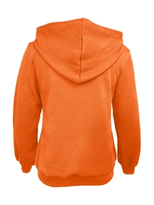 Vue arrière du sweat à capuche orange avec texture géométrique 3D et bords-côtes