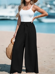 Pantaloni da Donna a Vita Alta Gamba Larga Palazzo Larghi Casual Elastico in Vita con Coulisse per Mare Estate Vacanza