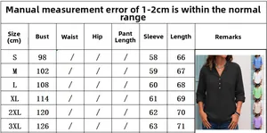 Detailed size chart for women casual long sleeve shirts with bust and length in cm