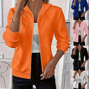 Veste Sweat à Capuche Femme Fermeture Éclair Texture Géométrique Tricot Couleur Unie Manches Longues Casual Mode Automne Hiver