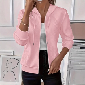Veste à capuche rose clair en maille gaufrée avec fermeture éclair pour femme