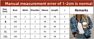 Size guide table for leopard print zip jacket with detailed bust and length measurements