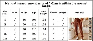Detailed size chart for women casual solid color wide leg trousers from S to 2XL
