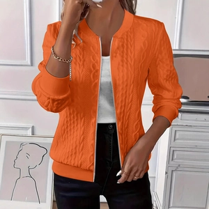 Gilet zippé orange pour femme en maille torsadée avec coupe ajustée et manches longues