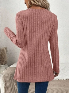 Damen Slim Fit Rippstrick Langarmshirt mit Rundhalsausschnitt in Altrosa
