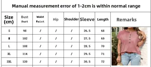 Detailed size chart for short sleeve henley t-shirt with chest and length measurements