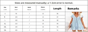 Detailed size chart for the floral V-neck short sleeve dress with S to 3XL measurements