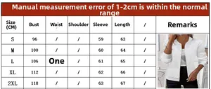 Size chart for women's long sleeve knitted zip jacket with detailed measurements