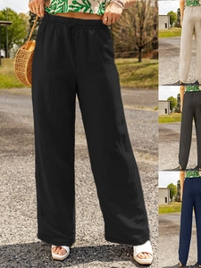 Women Casual Wide Leg Trousers Cotton Linen Blend Drawstring Elastic Waist Straight Pants With Pockets Loose Summer Beach Yoga Pant