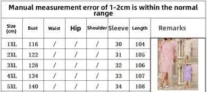 Tableau des tailles détaillé de 1XL à 5XL pour robe de soirée en dentelle femme