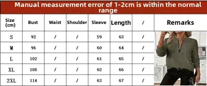 Size chart for women's knit zipper sweater showing bust and length in centimeters