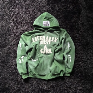 Deep green Y2K hoodie with 3D print graphics and embroidery on high-quality fabric