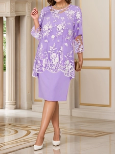 Robe de soirée élégante deux pièces violette avec broderie florale blanche
