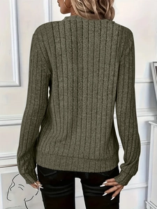 Detail view of olive green ribbed knit fabric showing vertical texture and slim fit design