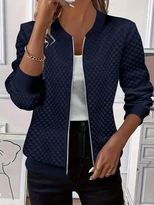 Giacca trapuntata blu navy da donna con motivo a rombi e chiusura a zip intera