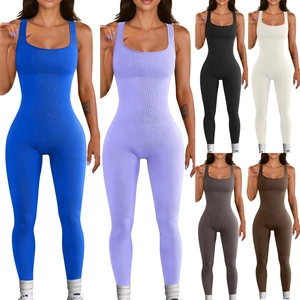 Damen Sexy Eckiger Ausschnitt Ärmellos Gerippt Overalls Slim Fit Hochelastisch Viskose Unitard Einteiler Yoga Bodysuit Damen Casual