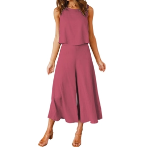 Close-up of rose pink two-piece set featuring cotton-linen texture and waist details