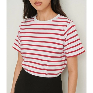 Klassisches rot-weiß gestreiftes Kurzarm-T-Shirt mit Rundhalsausschnitt für Damen