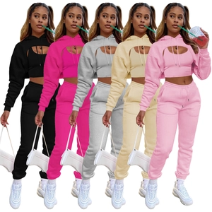 Ensemble de sport 3 pièces pour femme avec sweat à capuche, haut et pantalon de jogging