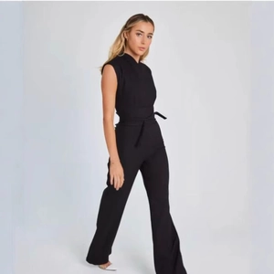 Tuta Elegante Senza Maniche a Gamba Larga da Donna Con Cintura Collo alla Coreana Tinta Unita Estate Casual Ufficio