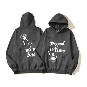Felpa con cappuccio Travis hip hop grigio antracite con grafica vortice e cotone pesante