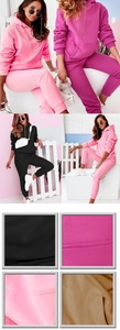 Detailansicht von rosa und khaki Trainingsanzug Stoff und Design der Jogginghose