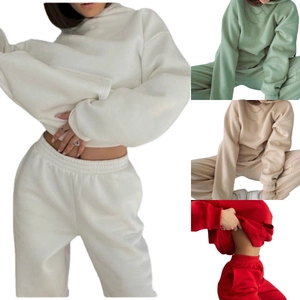 Women's Casual Hoodie And Jogger Pants Outfits Thick Fleece Lined Oversized Drawstring Sweatshirt Sweatpants Solid Color Activewear Outfits