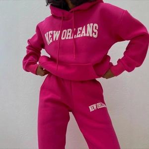 Damen Fleece Hoodie Und Jogginghose New Orleans Buchstabendruck Cropped Sweatshirt Freizeit Sportlich Trainingsanzug Outfits