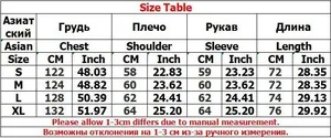 Detailed size chart with measurements for chest, shoulder, and sleeve in CM and Inches