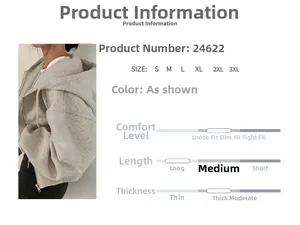 Detail view of the gray zip-up hoodie showing loose fit, size range, and fabric texture