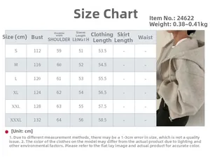 Detailed size chart for women's loose zip-up hoodie featuring S to 3XL measurements