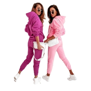 Damen Sportanzug Set mit einfarbigem Kapuzenpullover und langer Jogginghose im Set