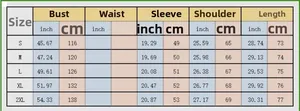 Detailed size chart for women's casual hoodie with measurements in cm and inches