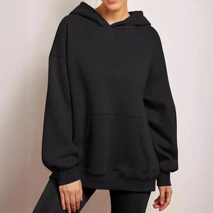 Women's black oversized drawstring hoodie with kangaroo pocket and ribbed cuffs