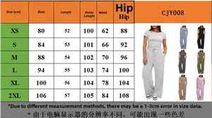 Size chart for women two-piece casual set showing measurements from XS to 2XL