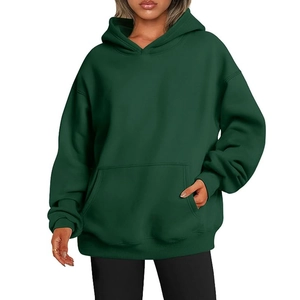 Oversized deep green hooded sweatshirt with drop shoulders and classic kangaroo pocket