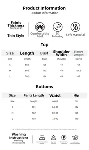 Guide des tailles détaillé pour pyjama femme en coton à imprimé cœur avec mesures haut et bas