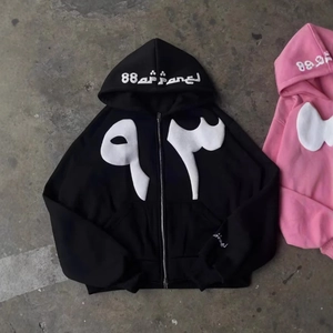 Women Y2K Punk Zip Up Hoodie Oversized Streetwear Fleece Sweatshirt With Letter Print Hooded Jacket For Casual Outing