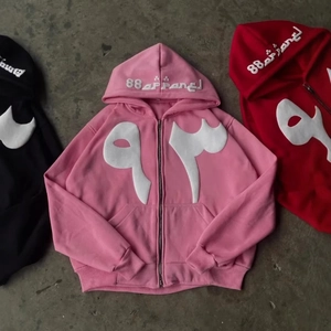 Pink, red and black Y2K oversized hoodies with 88 apparel foam puff embroidery detail