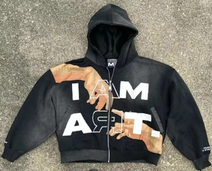 Detailed close-up of Y2K hoodie neck label showing Eternal Street Apparel brand and size M