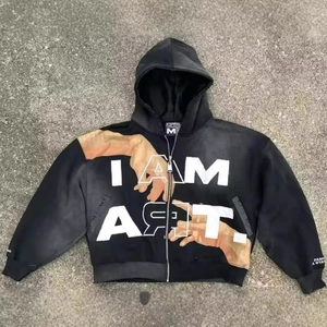 American Street Y2K Hip Hop Hoodie Cotton Blend Michelangelo Art Print Oversized Zip Up Hooded Sweatshirt For Men Women