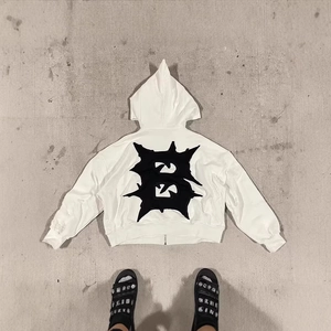 American Streetwear Heavyweight Fleece Zip Up Hoodie Women Oversized Pointy Witch Hood Star Letter Graphic Sweatshirt