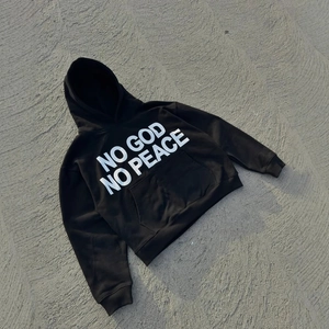 Women Hoodie Oversized Streetwear Y2K Black Pullover Long Sleeve With Kangaroo Pocket Know God Know Peace Letter Print Top