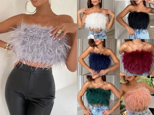 Top a fascia chic in piume soffici multicolori da donna in sette tonalità trendy