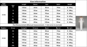 Detailed size guide for white long-sleeve evening dress with bodycon fit from XS to 2XL