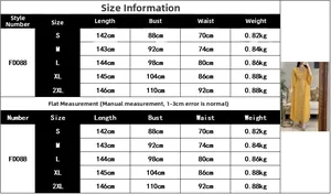 Detailed size chart for elegant embroidered yellow evening gown with V-neck and long sleeves