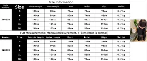 Detailed size chart for evening mesh gown with measurements in centimeters and kilograms